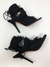 Load image into Gallery viewer, Aquazzura 36 Black Suede Leather Fringe Sandals 1-416-61321
