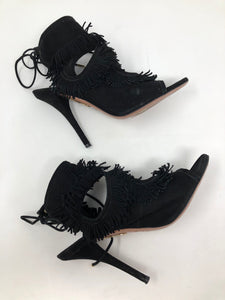 Aquazzura 36 Black Suede Leather Fringe Sandals 1-416-61321