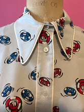 Load image into Gallery viewer, Miu Miu Size 38 Baby Blue Silk Poker Chips Long Sleeve Blouse
