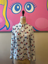 Load image into Gallery viewer, Miu Miu Size 38 Baby Blue Silk Poker Chips Long Sleeve Blouse
