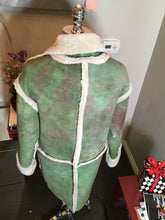 Load image into Gallery viewer, The People of the Labyrinths Green Shearling 3/4 White Trim Coat 2400-32-122419
