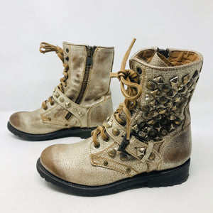 ASH 38 Gold Leather Metallic Distressed Studs Boots 2400-507-12520