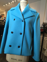 Load image into Gallery viewer, Balenciaga Blue Wool Blend Double Breasted Pea Coat  Runway 2014
