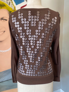 St. John SoCa Brown Leather Dots Knit Sweater