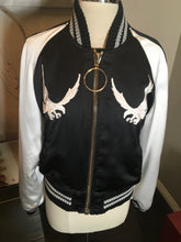 Load image into Gallery viewer, Off-White Black Satin Virgil Abloh Bomber Crain Eagle Jacket 2400-99-12119
