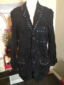 Issey Miyake Black Jacket Vest Combo Studs Crushed Velvet 2 Pc 2400-234-12119