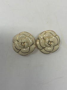 St. John Enamel Gold Flower Clip On Earrings
