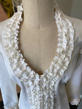 Load image into Gallery viewer, Anne Fontaine Size 38 White Stretch Cotton Ruffle Neck Jacket NWT
