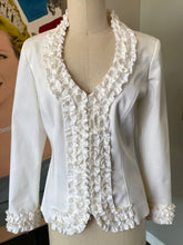 Load image into Gallery viewer, Anne Fontaine Size 38 White Stretch Cotton Ruffle Neck Jacket NWT
