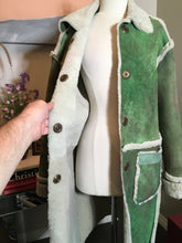 Load image into Gallery viewer, The People of the Labyrinths Green Shearling 3/4 White Trim Coat 2400-32-122419
