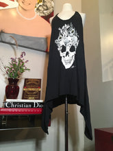 Load image into Gallery viewer, 291 Size 2 Black &amp; White Cotton High Low Skull Flowers Dress 2400-492-82920
