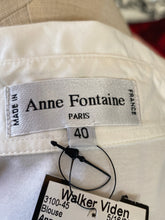 Load image into Gallery viewer, Anne Fontaine Size 40 White Stretch Cotton Ruffle Neck Blouse NWT
