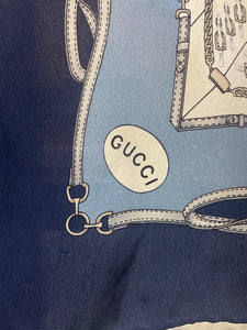 Gucci Blue White Chain Silk Scarf