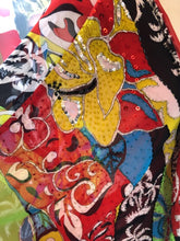 Load image into Gallery viewer, Diane Fres Blue Green Red Floral Beaded Kimono Jacket NWOT
