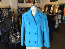 Load image into Gallery viewer, Balenciaga Blue Wool Blend Double Breasted Pea Coat  Runway 2014
