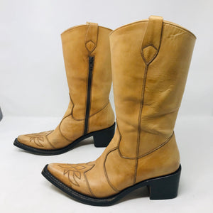 Gianni Barbato 37.5 Tan Leather Western Boots 2400-551-31220