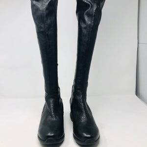 Andia Fora 37 Black Leather Over The Knee Wedge Boots 2400-543-12220