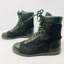 Load image into Gallery viewer, Kenzo 38 Olive Green Leather Calf Hair Combat Boots 2400-531-12220
