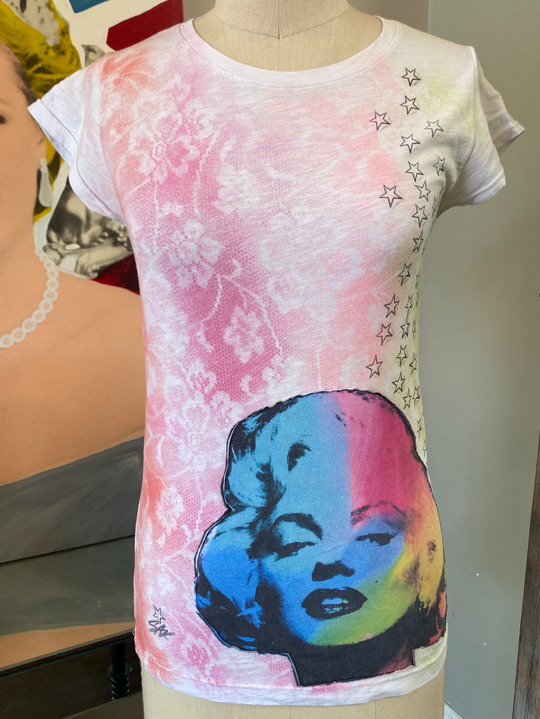 Steve Kaufman Size XS Pink Cotton Marilyn Monroe T-shirt