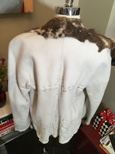 Maxfield Parrish Size XS White Brown Leather Fur Collar Coat 2400-245-21320