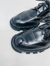 Load image into Gallery viewer, Balenciaga 37 1/2 Black Leather Silver Staple Derby Shoes
