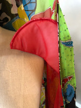 Load image into Gallery viewer, Diane Fres Blue Green Red Floral Beaded Kimono Jacket NWOT
