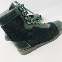 Load image into Gallery viewer, Kenzo 38 Olive Green Leather Calf Hair Combat Boots 2400-531-12220
