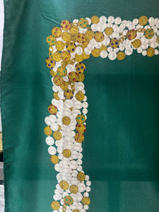 Chanel Green & Gold Pearls Silk  Scarf