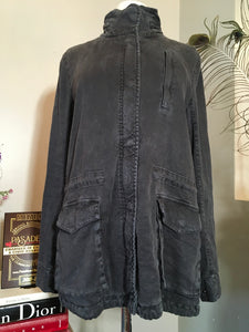 James Perse Size 2 Off Black Distressed Cotton Jacket