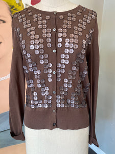 St. John SoCa Brown Leather Dots Knit Sweater