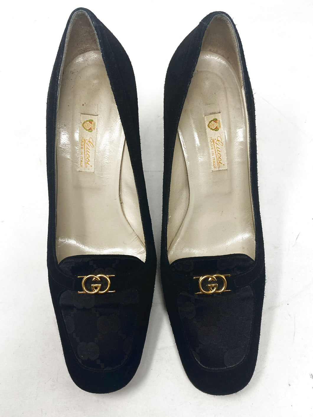 Gucci Black Fabric Suede Trim Pumps Vintage