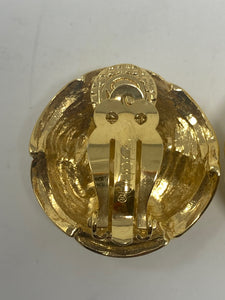 St. John Enamel Gold Flower Clip On Earrings