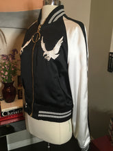 Load image into Gallery viewer, Off-White Black Satin Virgil Abloh Bomber Crain Eagle Jacket 2400-99-12119
