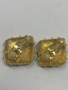 St. John Diamond Shape Black Ivory Gold Harlequin Clip On Earrings