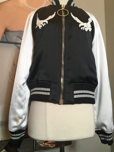 Off-White Black Satin Virgil Abloh Bomber Crain Eagle Jacket 2400-99-12119