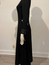 Load image into Gallery viewer, St. John Size 0 Black Santana Knit Beaded Long Sleeve Gown Dress
