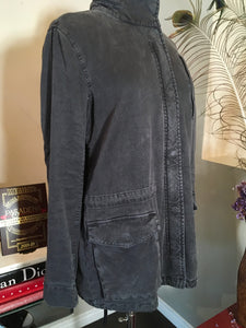 James Perse Size 2 Off Black Distressed Cotton Jacket