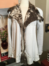 Load image into Gallery viewer, Maxfield Parrish Size XS White Brown Leather Fur Collar Coat 2400-245-21320
