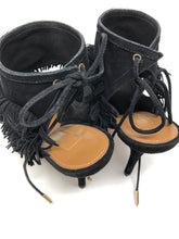 Load image into Gallery viewer, Aquazzura 36 Black Suede Leather Fringe Sandals 1-416-61321
