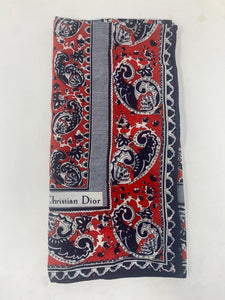 Christian Dior Red Navy White Paisley Cotton Dress Scarf