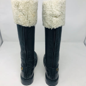 St. Moritz 37 Black Leather Aviator Fur Trim Boots NWOB 2400-555-3420