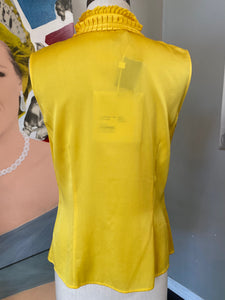 St. John Size 4 Yellow Silk Sleeveless Ruffle Front Blouse NWT