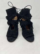 Load image into Gallery viewer, Aquazzura 36 Black Suede Leather Fringe Sandals 1-416-61321
