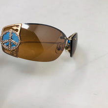 Load image into Gallery viewer, Loree Rodkin Metal Brown Gold Peace Sign Cher Sunglasses 2400-635-3820
