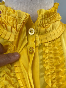 St. John Size 4 Yellow Silk Sleeveless Ruffle Front Blouse NWT