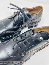 Load image into Gallery viewer, Balenciaga 37 1/2 Black Leather Silver Staple Derby Shoes
