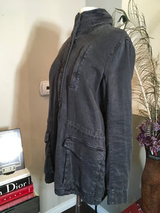 James Perse Size 2 Off Black Distressed Cotton Jacket