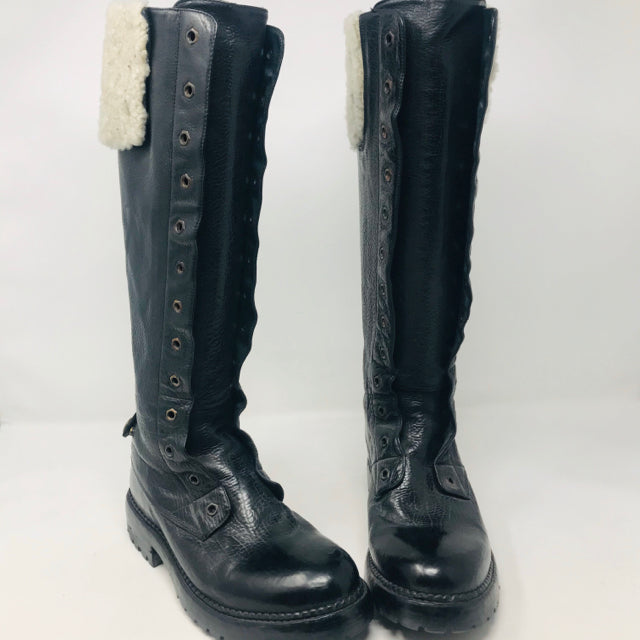 St. Moritz 37 Black Leather Aviator Fur Trim Boots NWOB 2400-555-3420