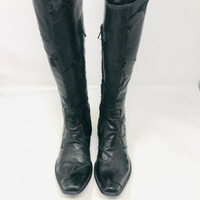 Load image into Gallery viewer, Gianni Barbato 37 Black Leather Embroidered Flower Knee High Boots 11-4-20
