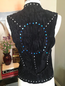 Issey Miyake Black Jacket Vest Combo Studs Crushed Velvet 2 Pc 2400-234-12119